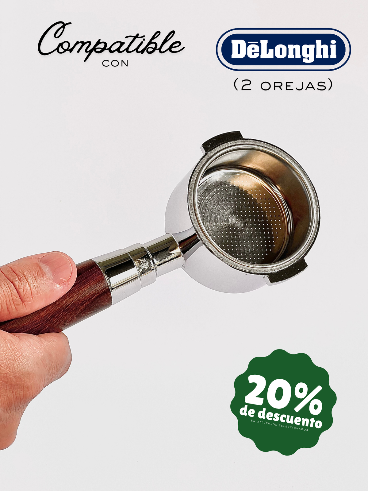 Portafiltro sin fondo de 51mm compatible con De’Longhi (2 orejas)