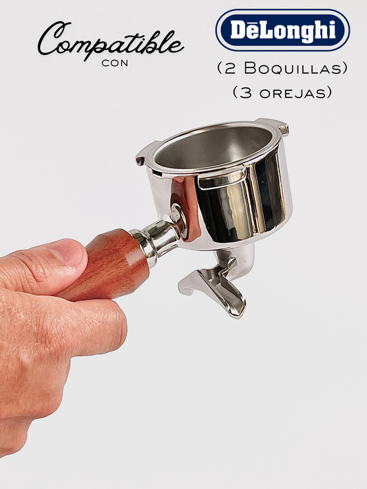 Portafiltro de 51mm compatible con De’Longhi de 2 boquillas y 3 orejas
